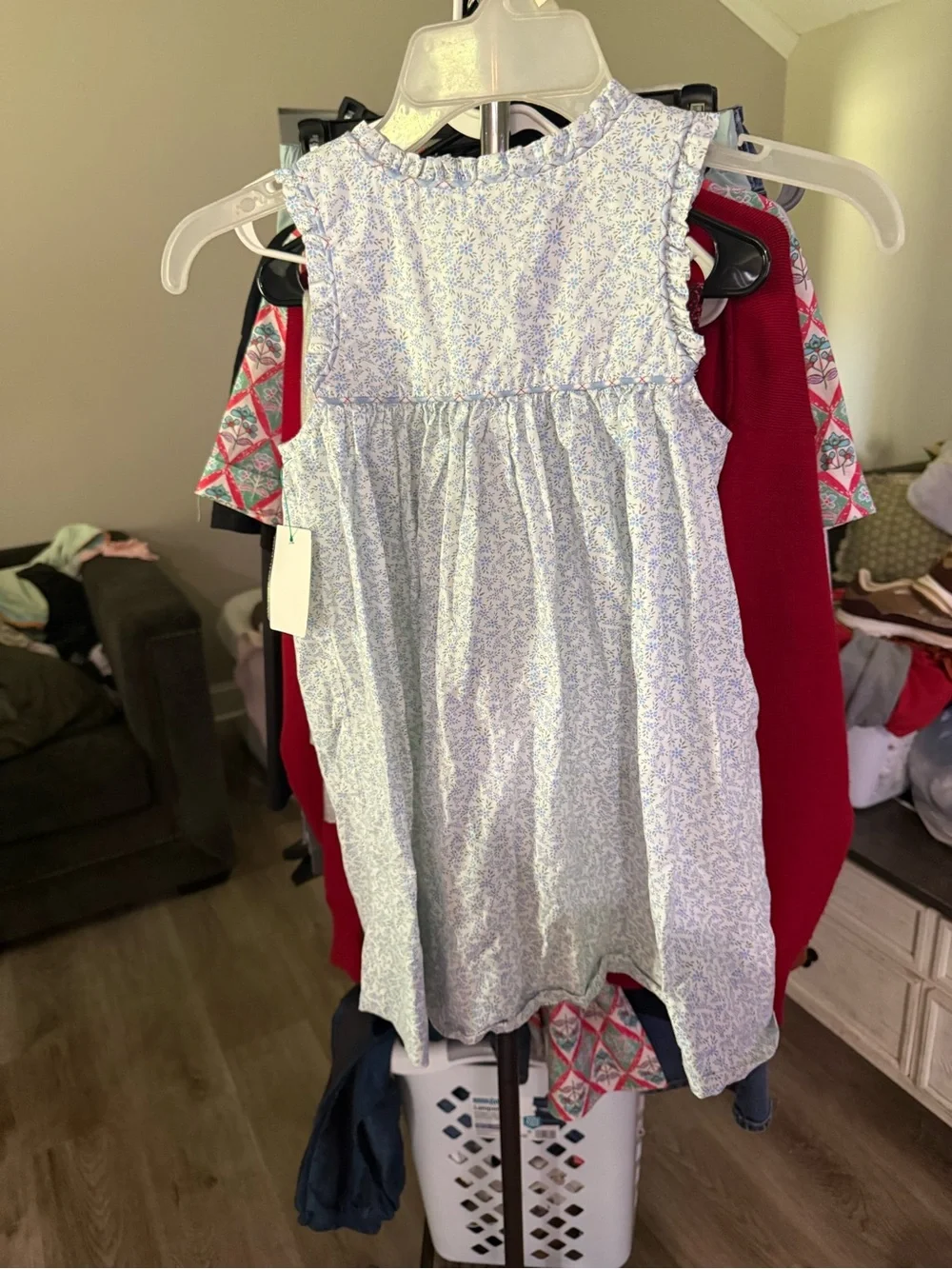 Lullaby Set Girls' Blue Floral Sundress Top with Red Button Detail